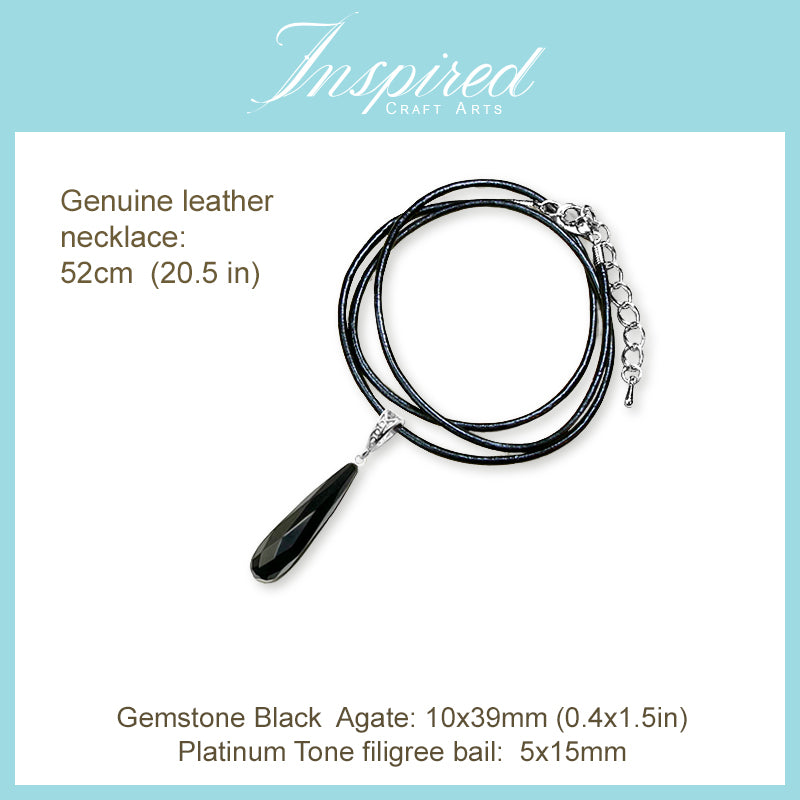 Black Agate Long drop pendant necklace | InspiredCraftArts