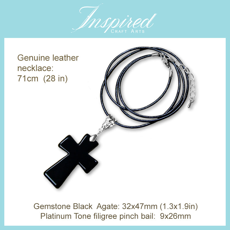 Black Agate Cross shape pendant necklace | InspiredCraftArts