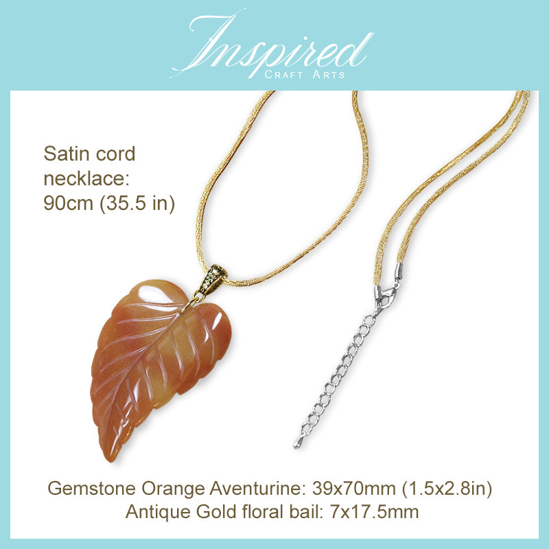 Orange Aventurine Leaf pendant necklace | InspiredCraftArts