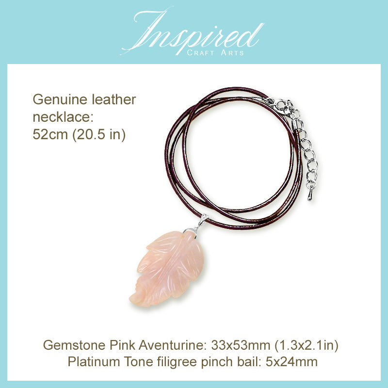 Pink Aventurine Leaf pendant necklace | InspiredCraftArts