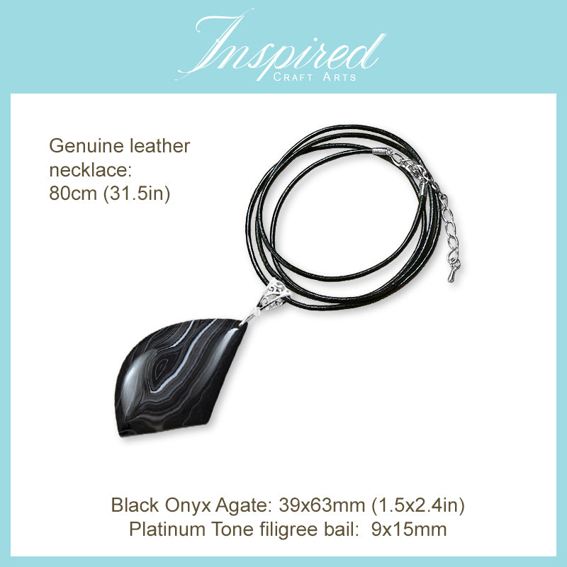 Eye formation Black Onyx Agate Free-form pendant necklace | InspiredCraftArts