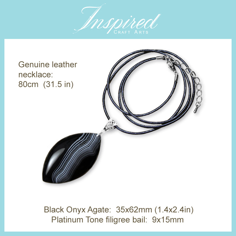 Black Onyx Agate Marquise shape pendant necklace | InspiredCraftArts