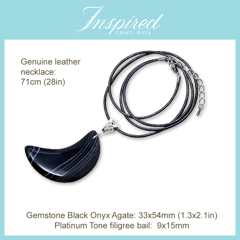 Black Onyx Agate Moon shape pendant necklace | InspiredCraftArts