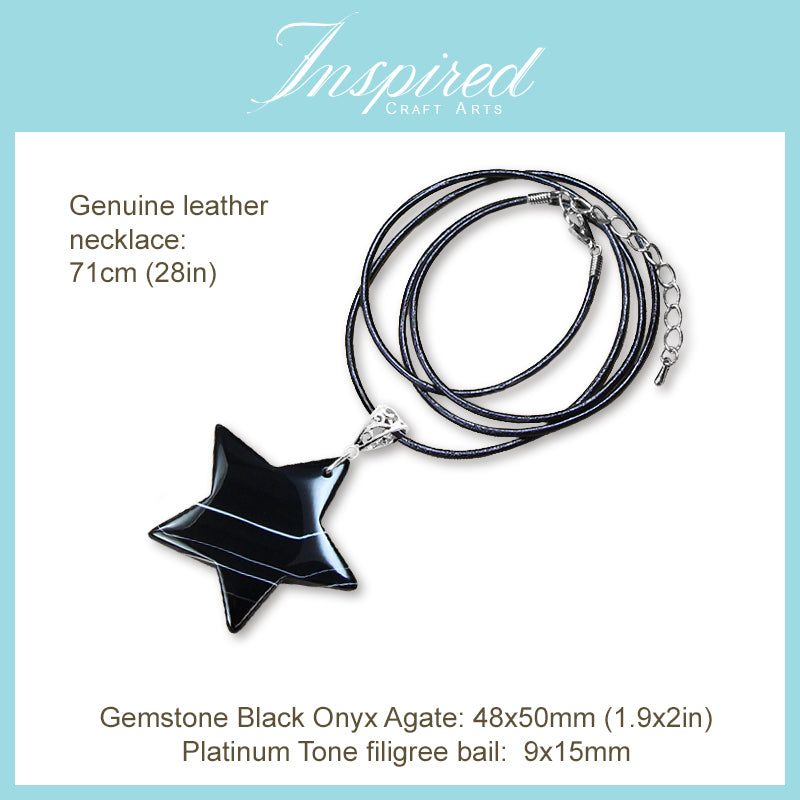 Black Onyx Agate Star shape pendant necklace | InspiredCraftArts