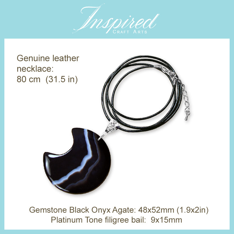 Black Onyx Agate Moon shape pendant necklace | InspiredCraftArts