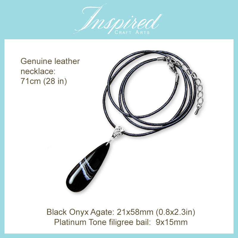Black Onyx Agate Drop shape pendant necklace | InspiredCraftArts