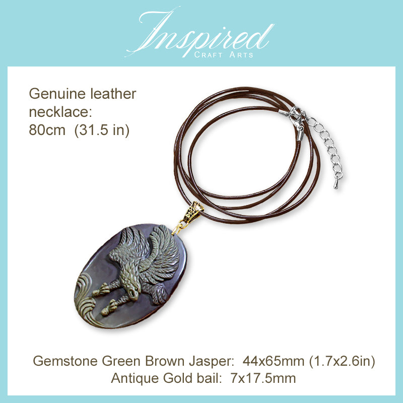 Green Brown Jasper Eagle pendant necklace | InspiredCraftArts