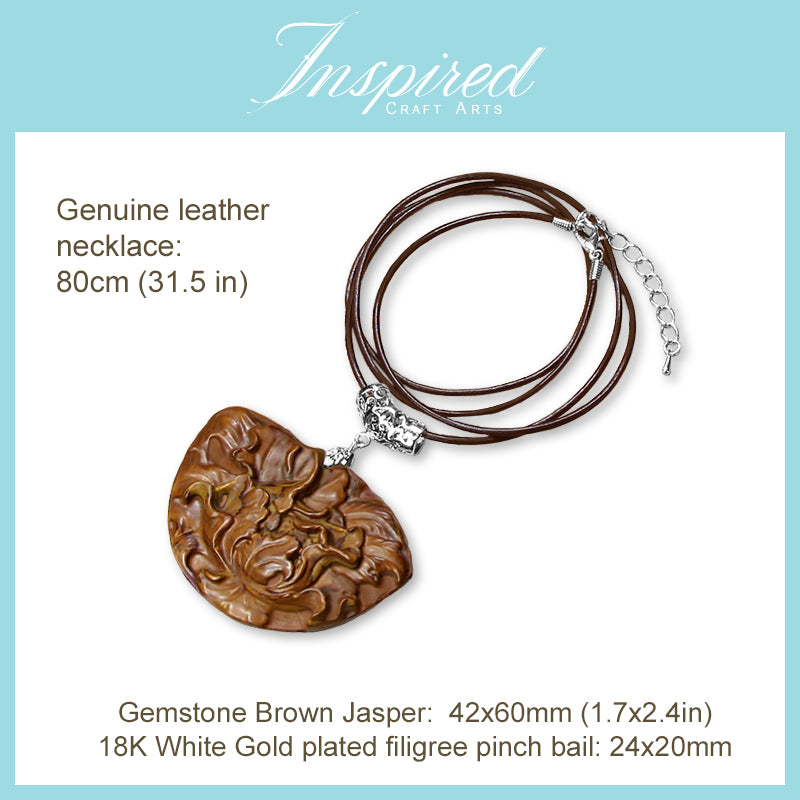 Brown Jasper Chrysanthemum pendant necklace | InspiredCraftArts