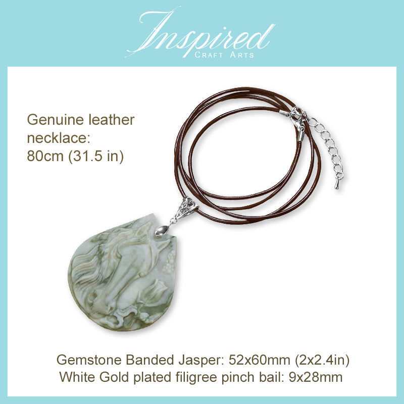 Banded Jasper Horse Head pendant sweater necklace | InspiredCraftArts
