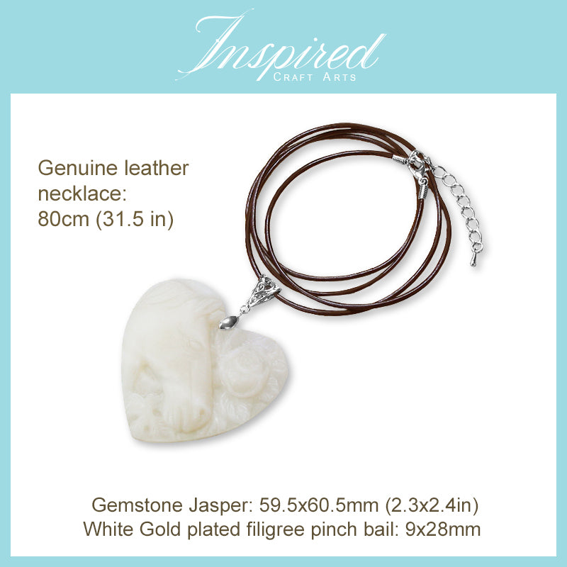 Gemstone Jasper Horse Head pendant sweater necklace | InspiredCraftArts