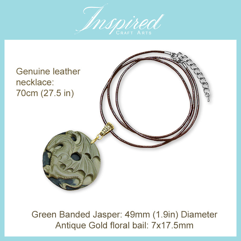 Green Banded Jasper Dragon pendant necklace | InspiredCraftArts