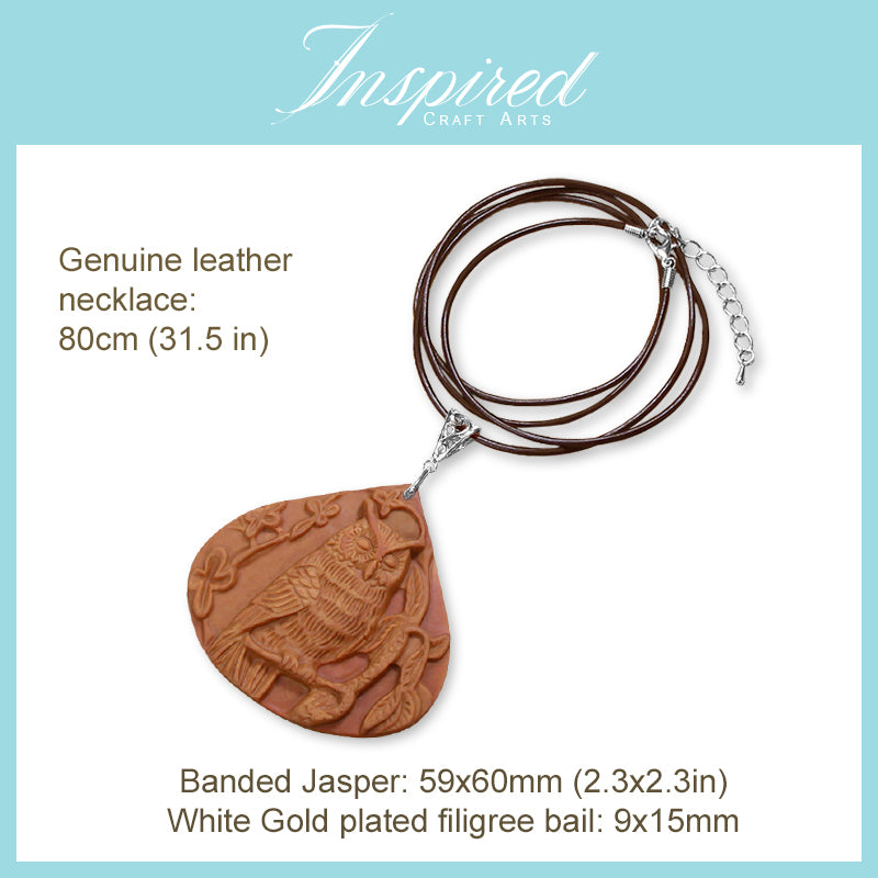 Banded Jasper Owl pendant necklace | InspiredCraftArts