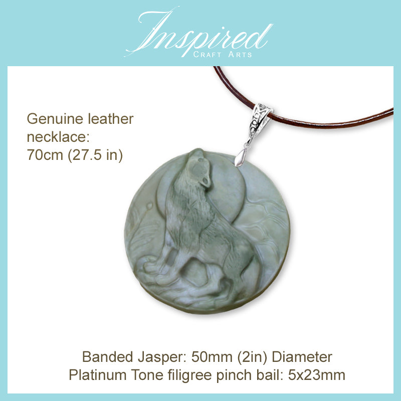Banded Jasper Wolf pendant necklace | InspiredCraftArts