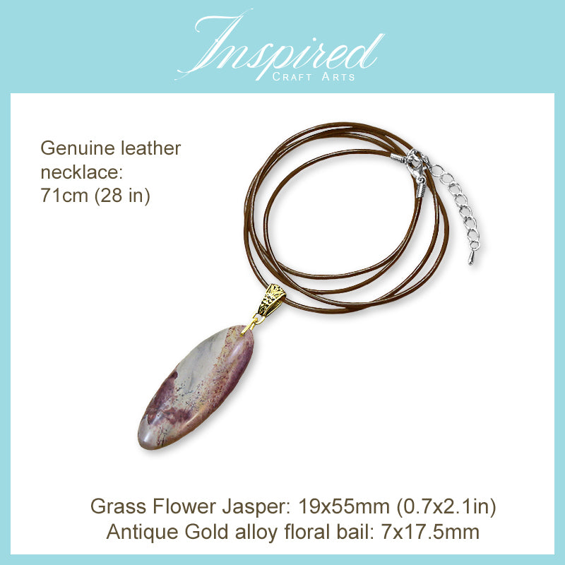 Grass Flower Jasper Oval pendant necklace | InspiredCraftArts