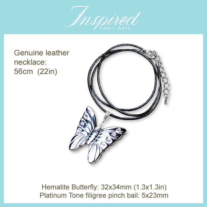 Hematite Silver coated Butterfly pendant necklace | InspiredCraftArts
