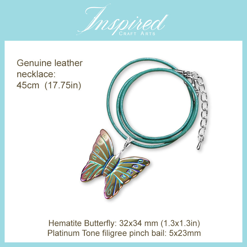 Hematite Multi-colour Butterfly pendant necklace | InspiredCraftArts