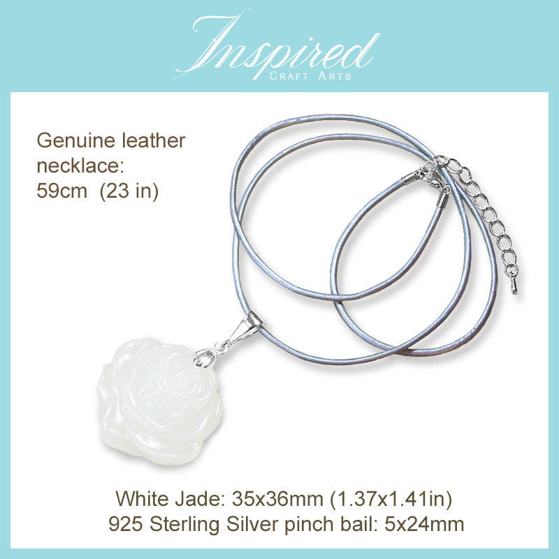 White Jade carved Rose pendant necklace | InspiredCraftArts