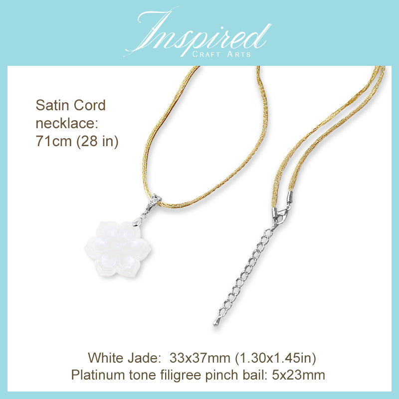 White Jade carved Flower pendant necklace | InspiredCraftArts