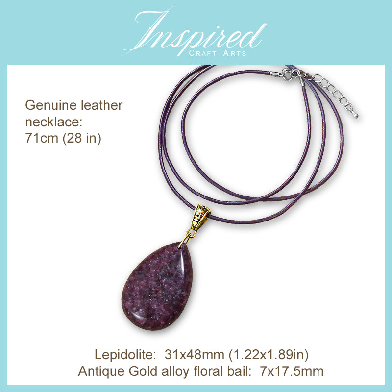 Lepidolite Drop shape pendant necklace | InspiredCraftArts