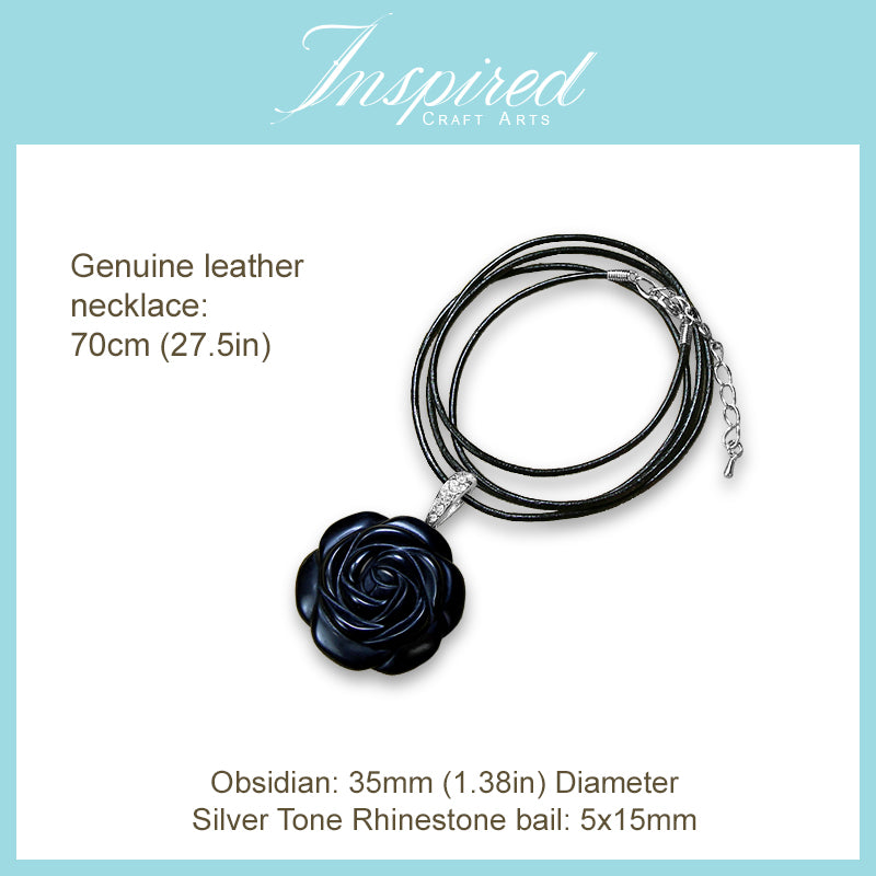 Black Obsidian Rose pendant necklace | InspiredCraftArts