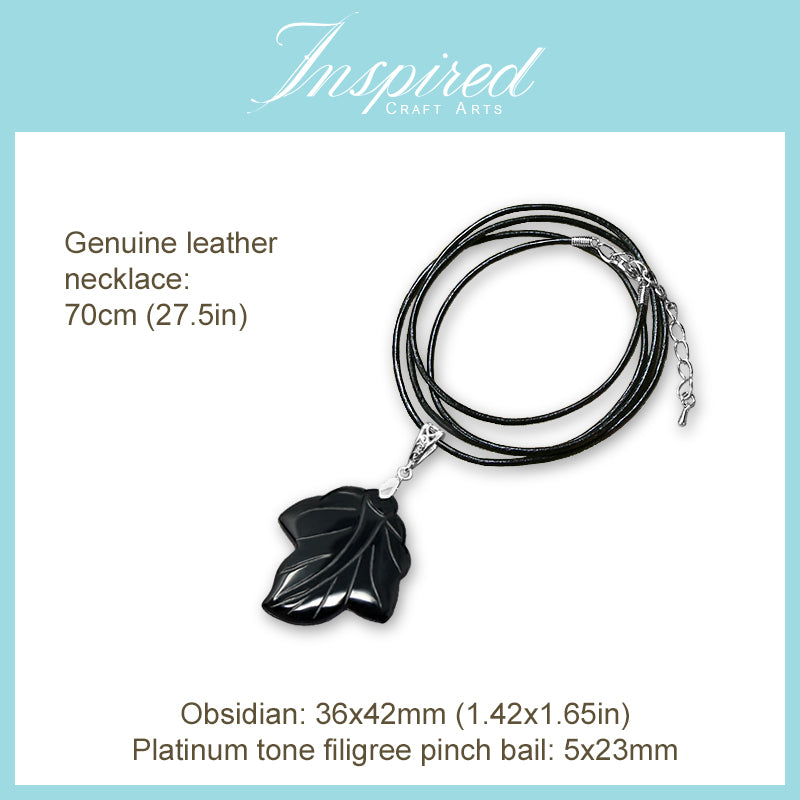 Black Obsidian Leaf pendant necklace | InspiredCraftArts