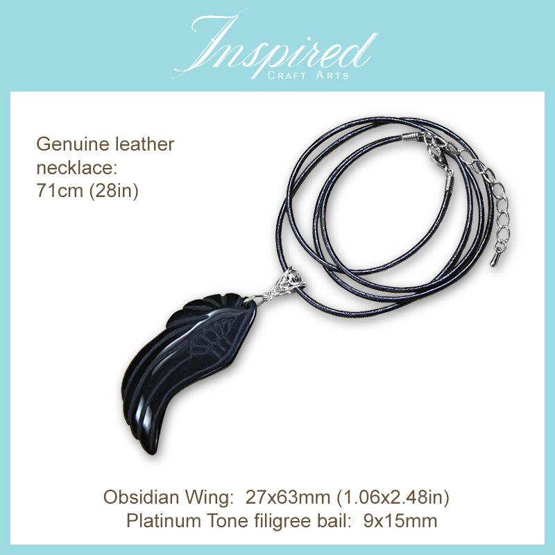 Black Obsidian Wing pendant necklace | InspiredCraftArts