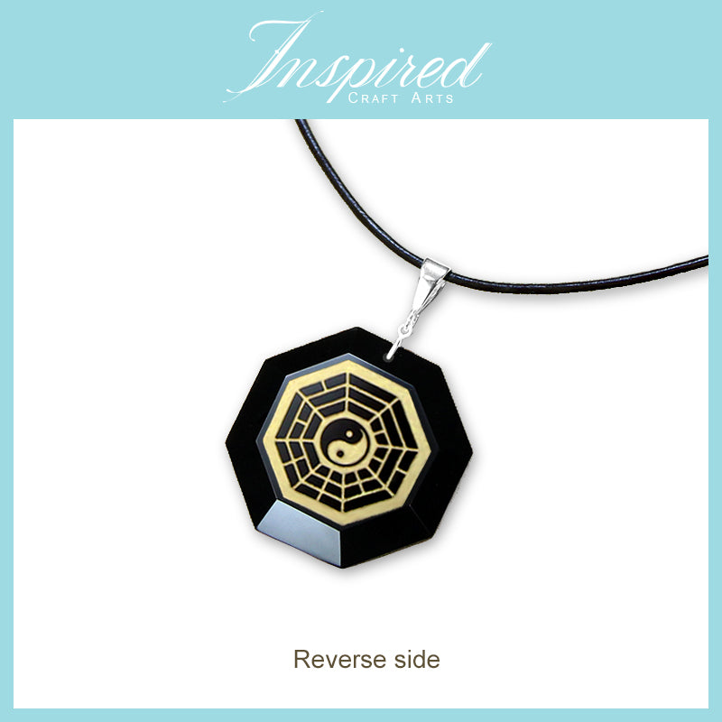 Black Obsidian Yin Yang Bagua pendant necklace | InspiredCraftArts