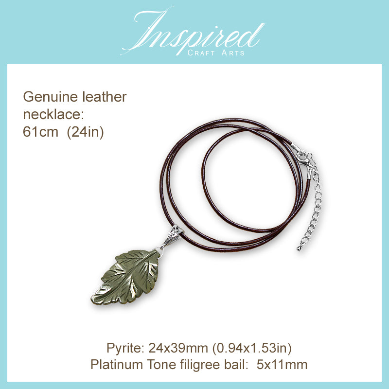 Pyrite Leaf pendant necklace | InspiredCraftArts