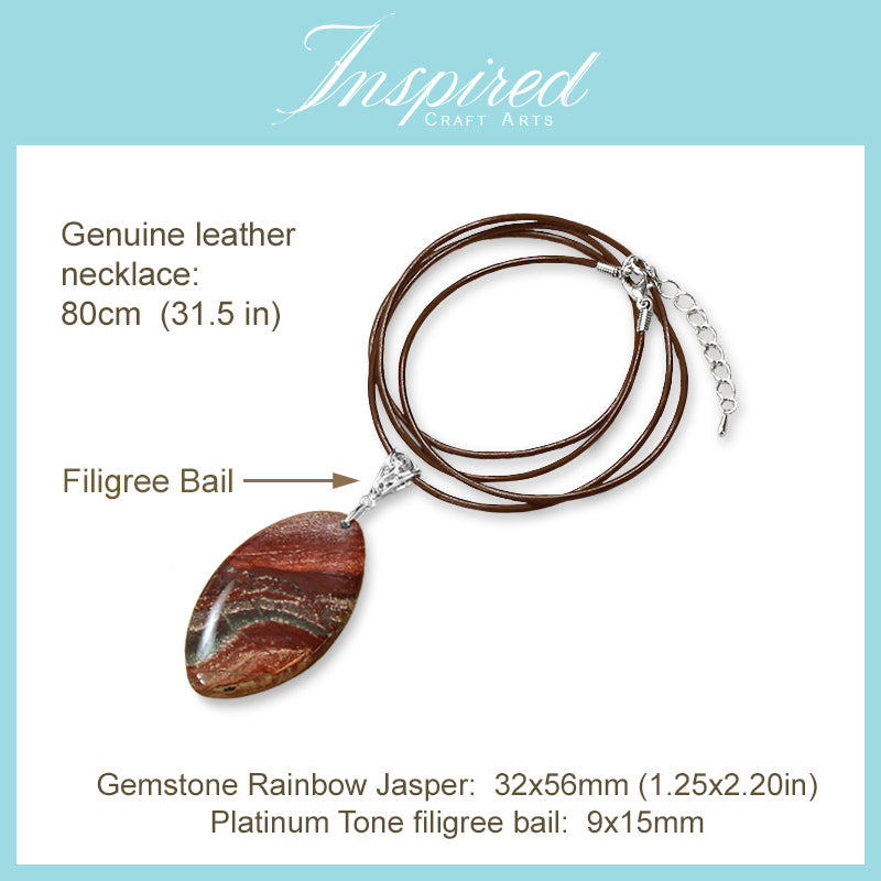 Red Rainbow Jasper Marquise pendant necklace | InspiredCraftArts