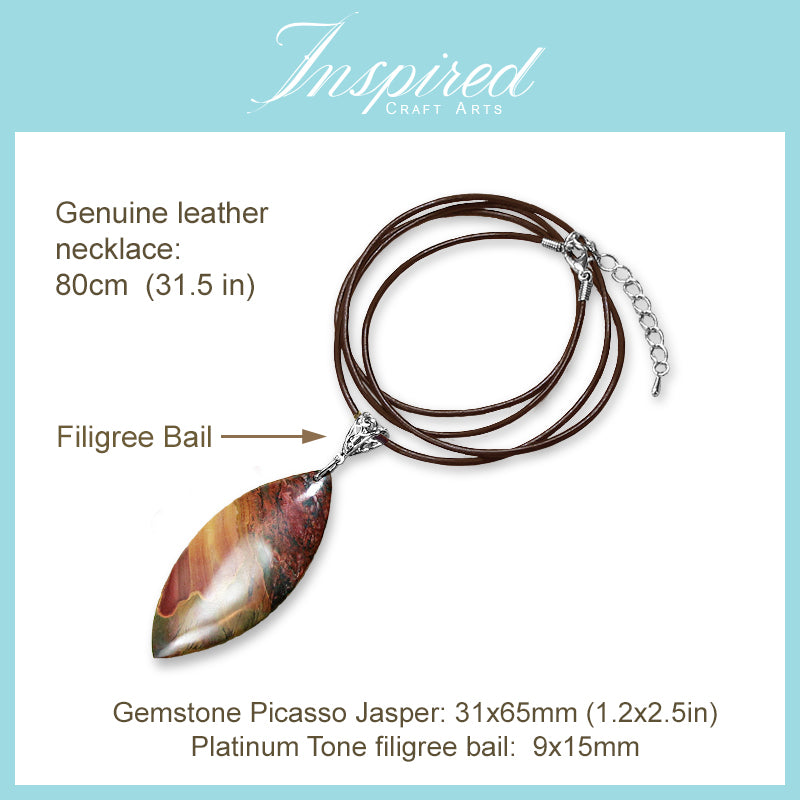 Red Picasso Jasper Marquise pendant necklace | InspiredCraftArts