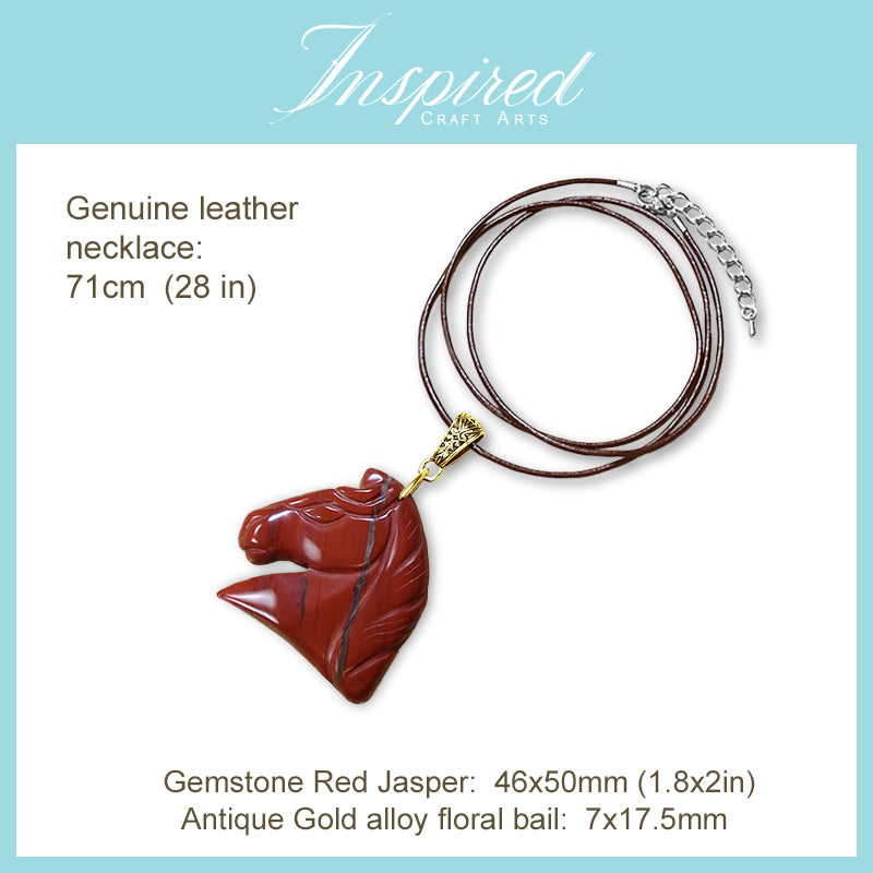 Red Jasper Horse Head pendant necklace | InspiredCraftArts