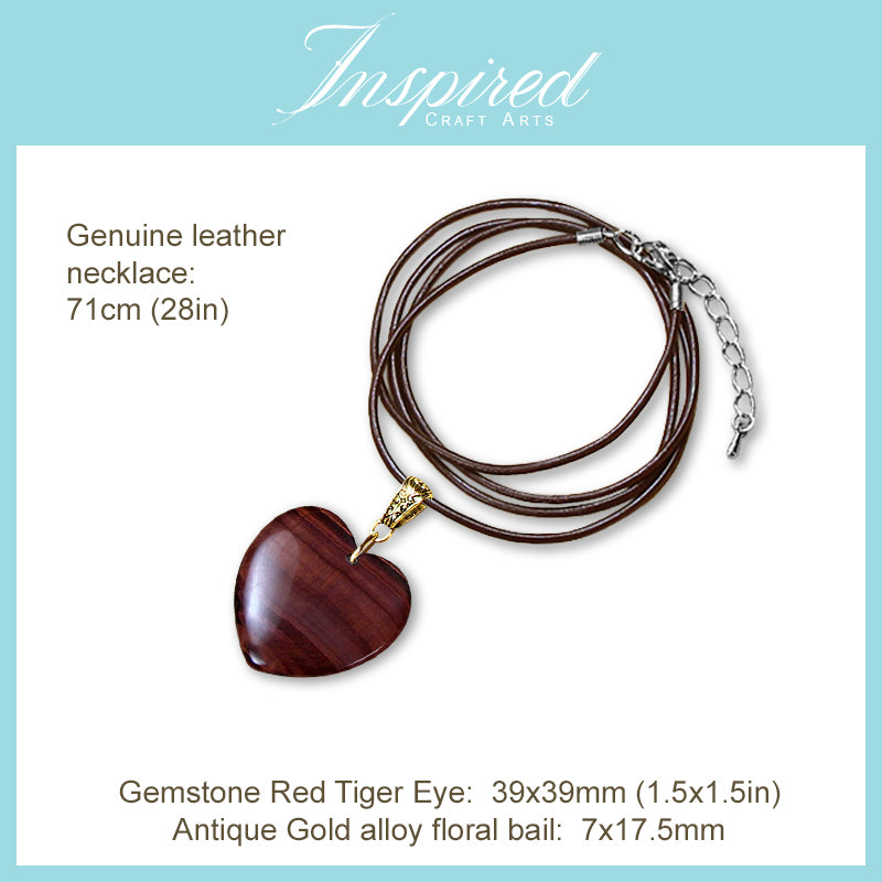 Red Tiger's Eye Heart pendant necklace | InspiredCraftArts