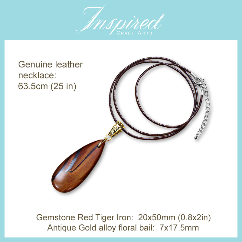 Red Tiger Iron Drop shape pendant necklace | InspiredCraftArts