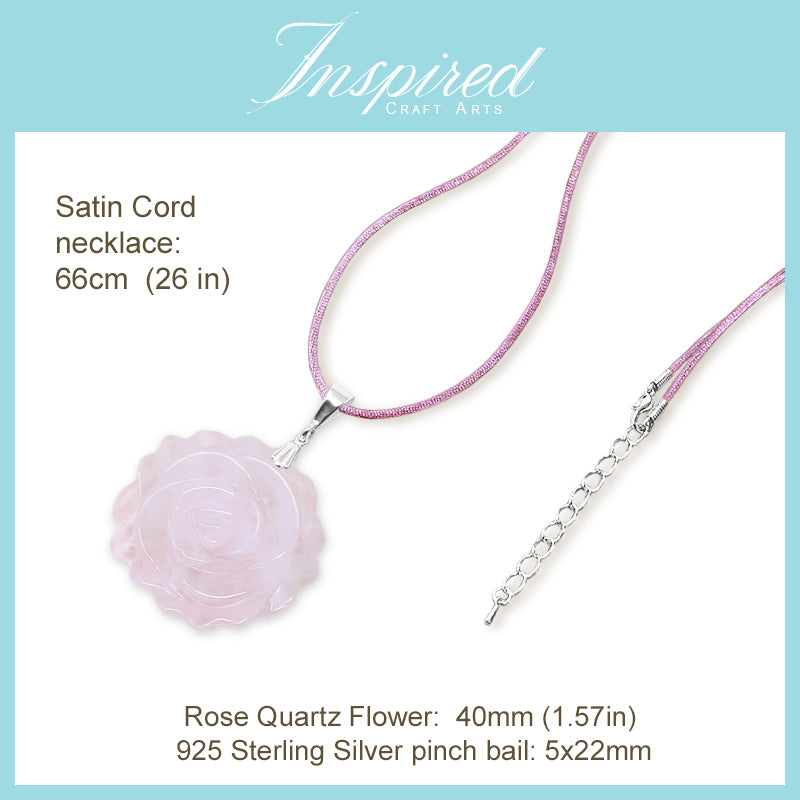 Rose Quartz carved Rose pendant necklace | InspiredCraftArts