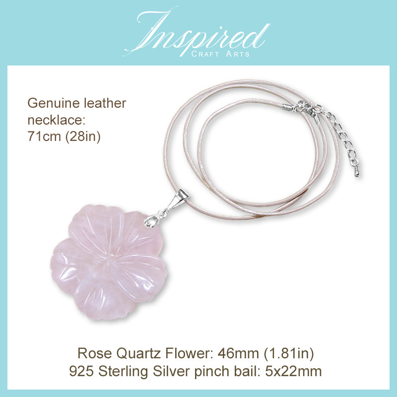 Rose Quartz carved Flower pendant necklace | InspiredCraftArts