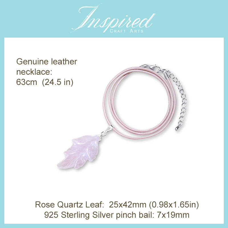 Rose Quartz carved Leaf pendant necklace | InspiredCraftArts