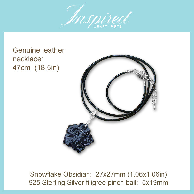 Snowflake Obsidian Flower pendant necklace | InspiredCraftArts