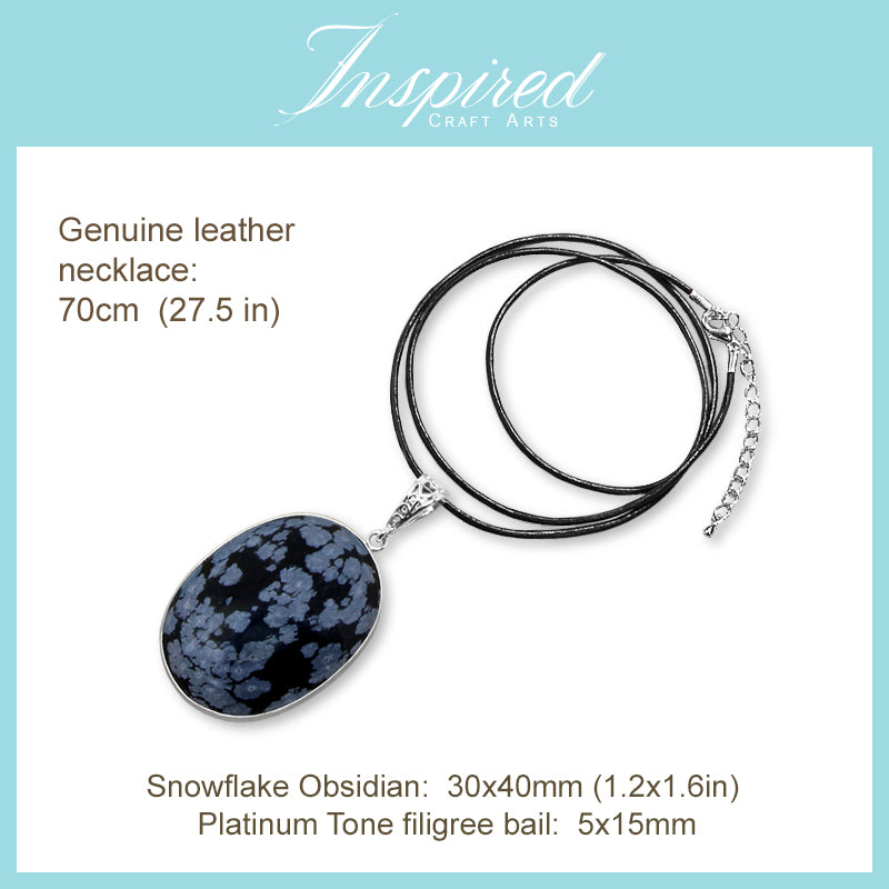 Snowflake Obsidian Oval pendant necklace | InspiredCraftArts