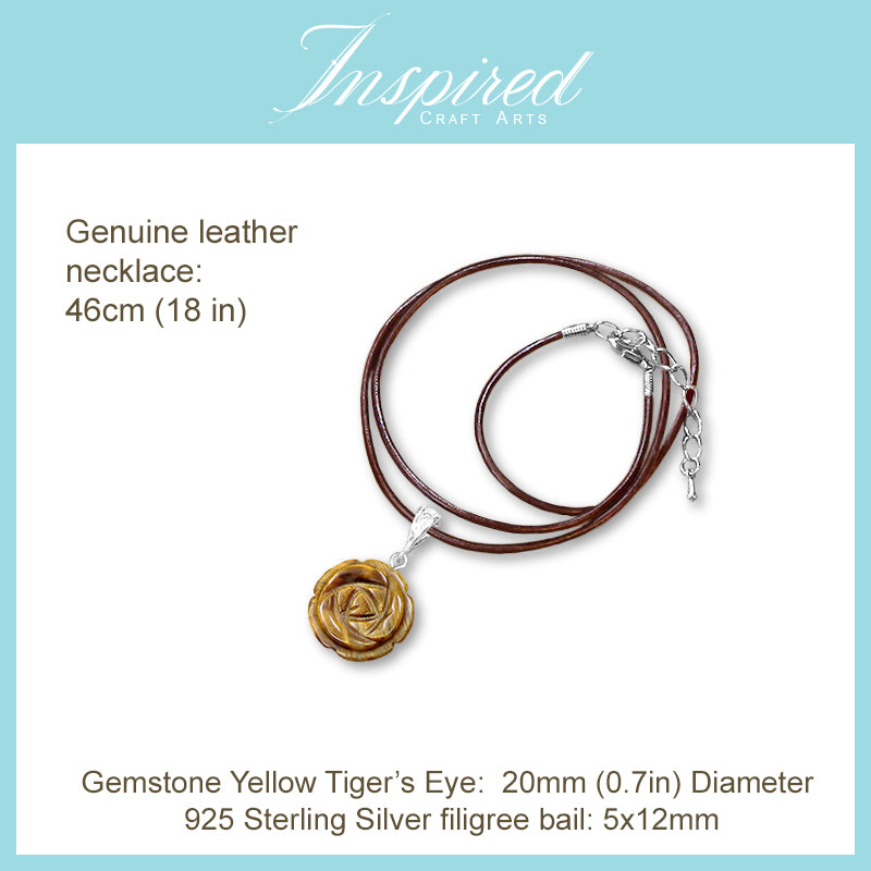 Tiger's Eye carved Rose pendant necklace | InspiredCraftArts