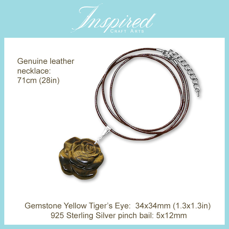 Tiger's Eye carved Rose pendant necklace | InspiredCraftArts