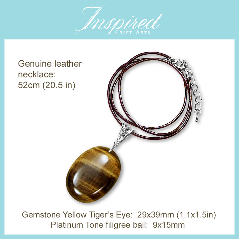 Tiger's Eye Oval shape pendant necklace | InspiredCraftArts
