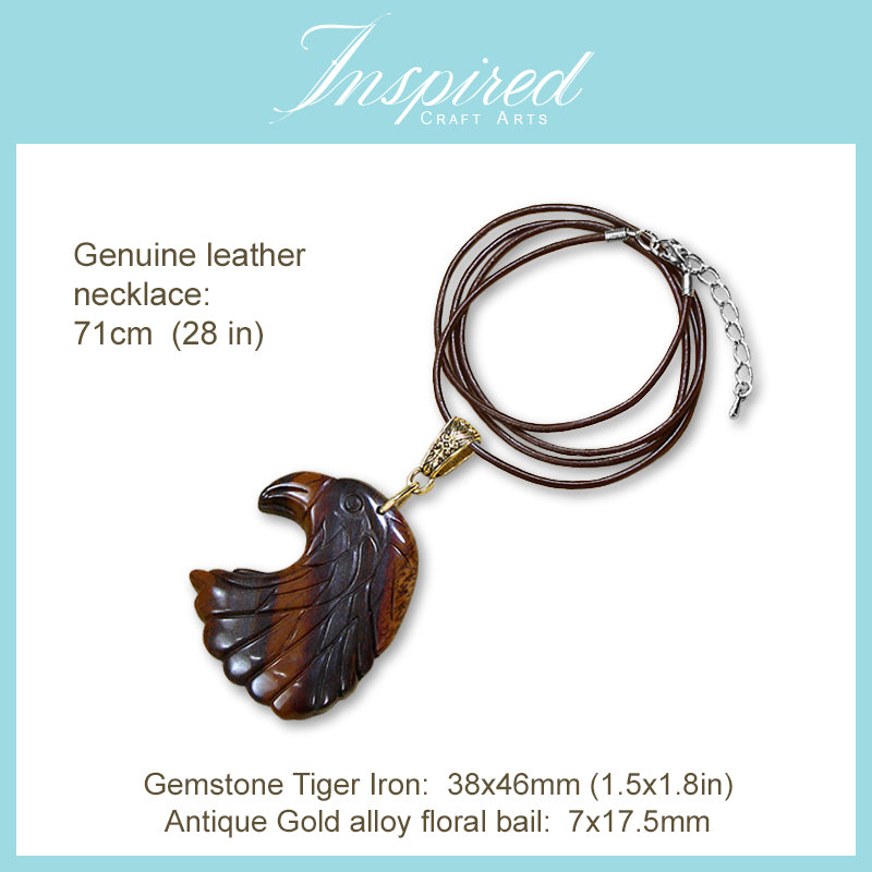Red Tiger Iron Eagle Head pendant necklace | InspiredCraftArts
