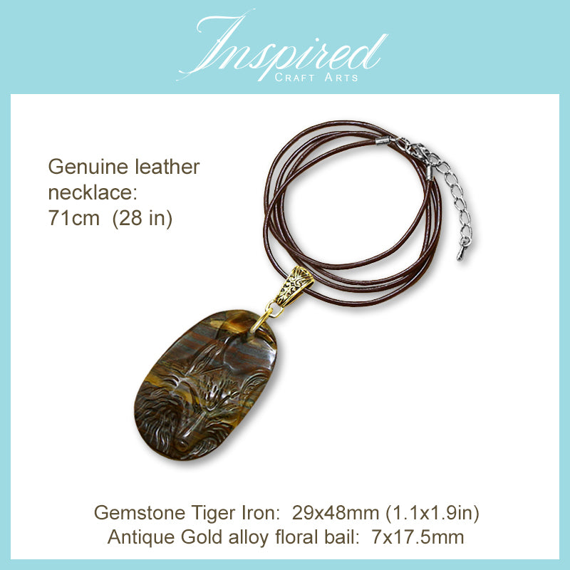 Yellow Red Tiger Iron Wolf pendant necklace | InspiredCraftArts