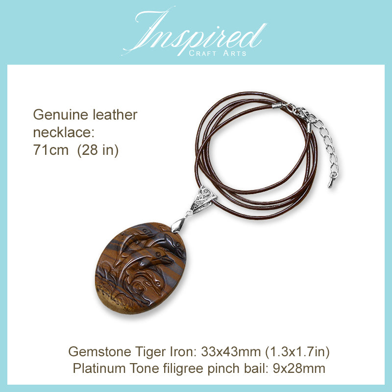Yellow Red Tiger Iron Dolphins pendant necklace | InspiredCraftArts