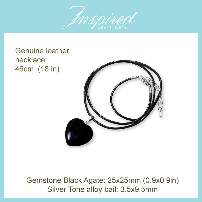 Black Agate Heart pendant necklace | InspiredCraftArts