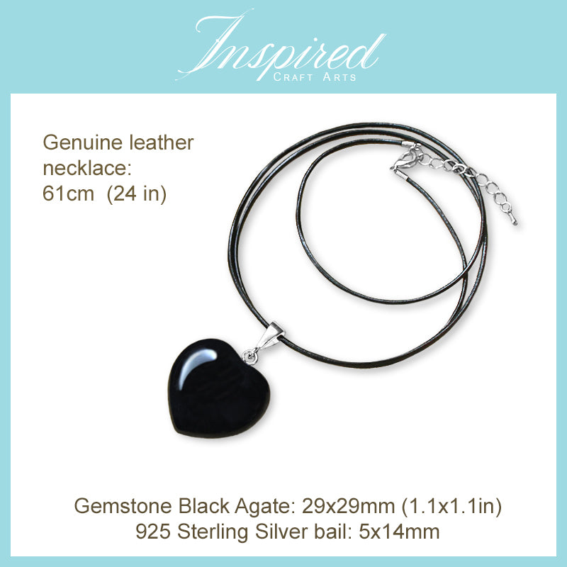 Black Agate Heart pendant necklace | InspiredCraftArts