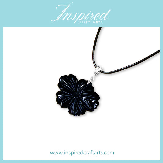 Black Agate Flower pendant necklace | InspiredCraftArts