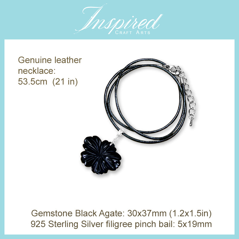Black Agate Flower pendant necklace | InspiredCraftArts