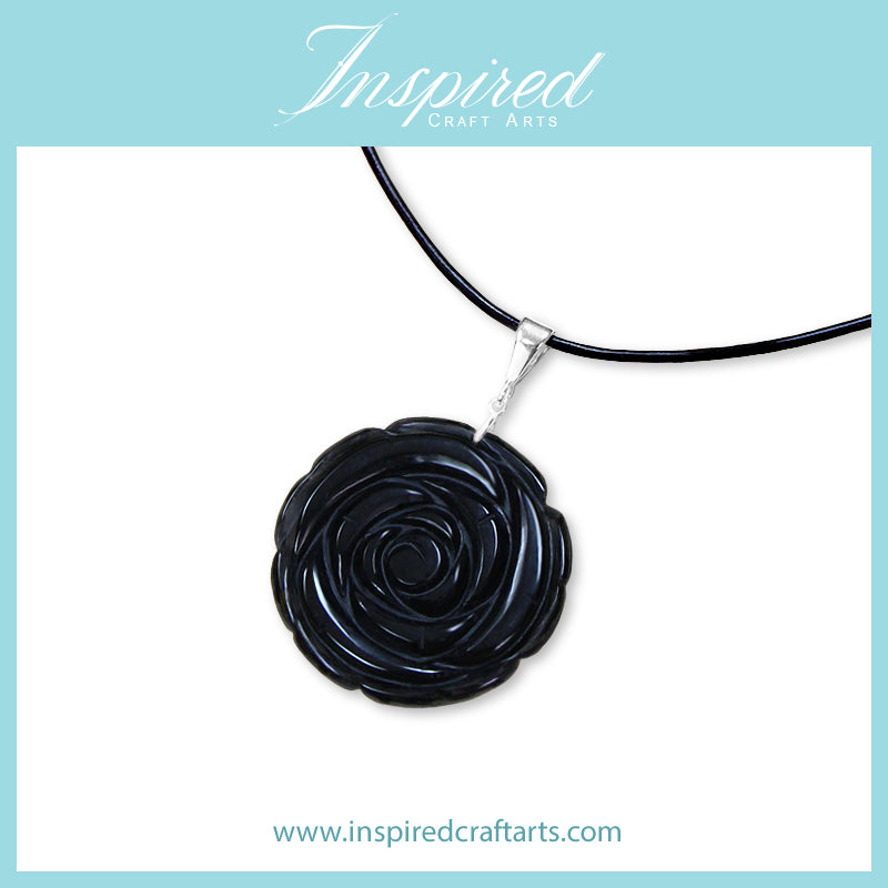 Black Agate Rose pendant necklace | InspiredCraftArts