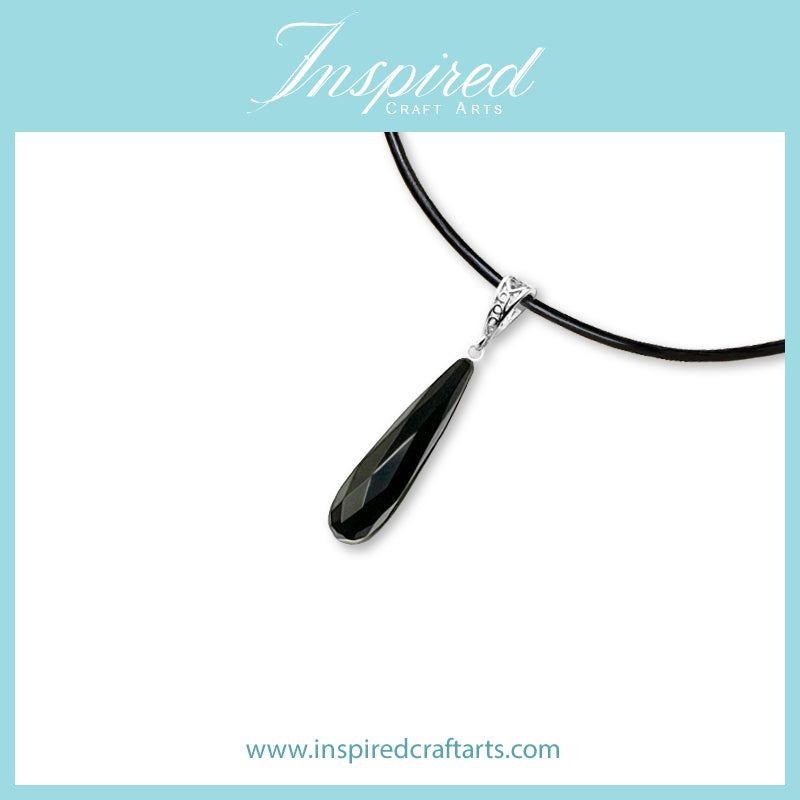 Black Agate Long drop pendant necklace | InspiredCraftArts